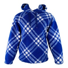 BURBERRY Size XS Blue White Plaid Acrylic Blend Fleece Hoodie Pullover Jacket