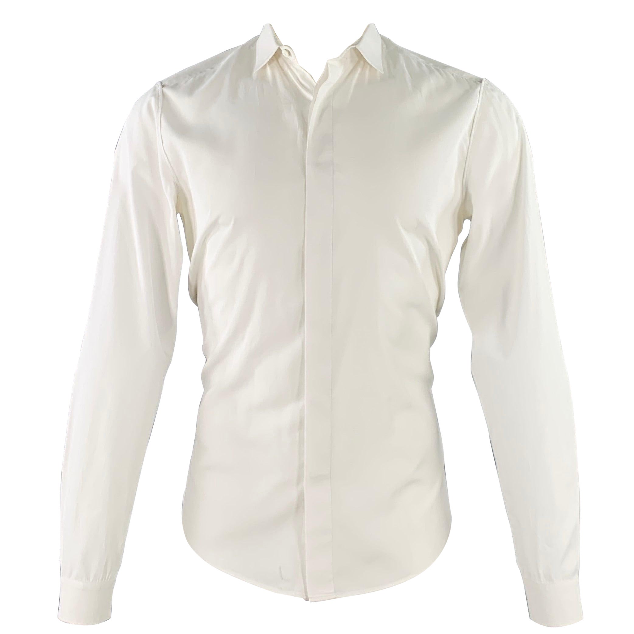 VALENTINO Taille M Chemise à manches longues en coton blanc à boutons cachés en vente