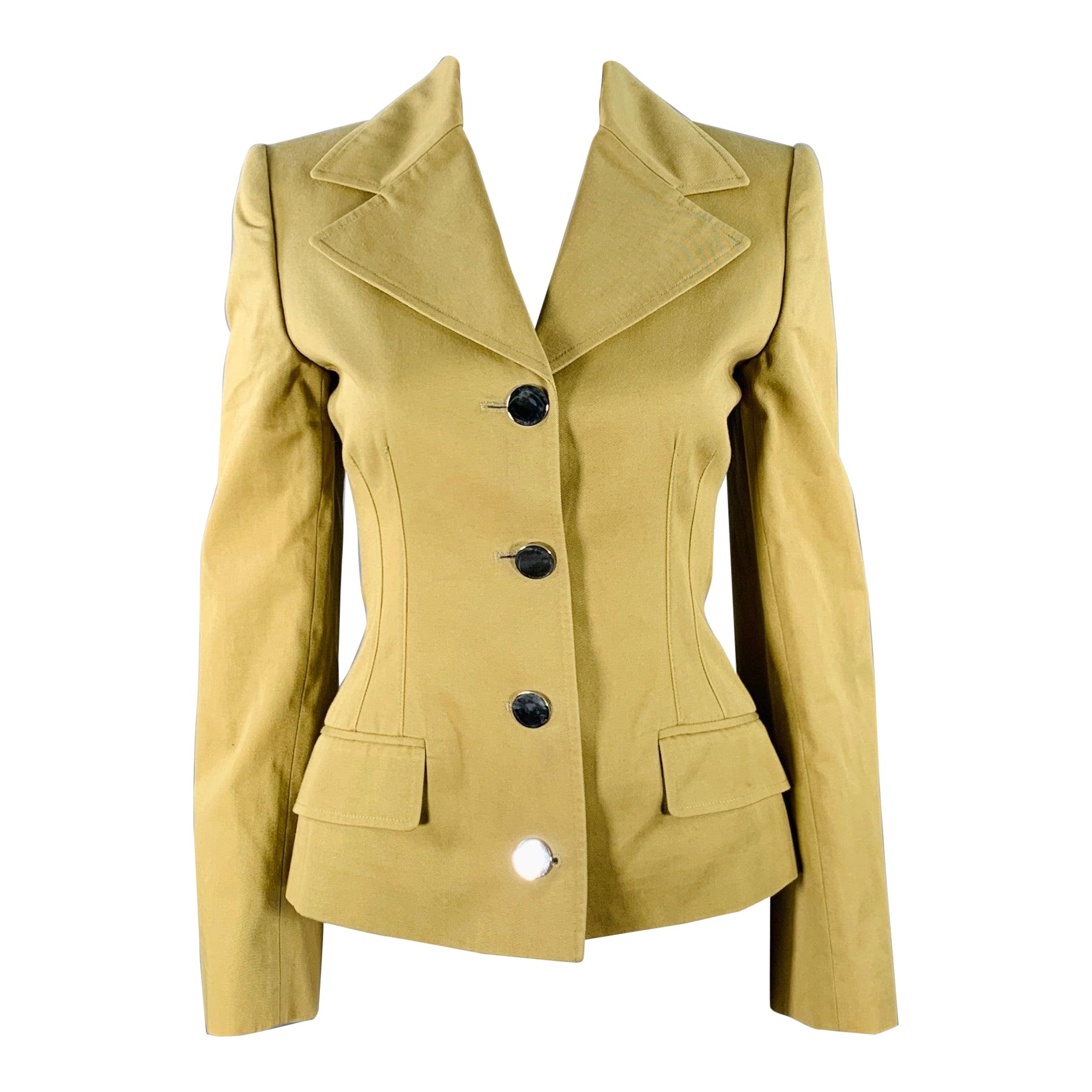 DOLCE & GABBANA Size 6 Khaki Cotton Twill Fitted Button Up Jacket Blazer For Sale