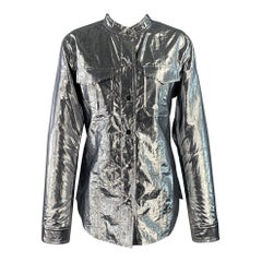 A.L.C. Size 4 Metallic Silver Cotton Blend Snaps Collarless Jacket
