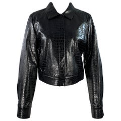 CALVIN KLEIN Size 8 Black Faux Leather Croc Embossed Snaps Jacket