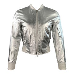 PACO RABANNE Size 38 Silver Shimmer Viscose Bomber Jacket