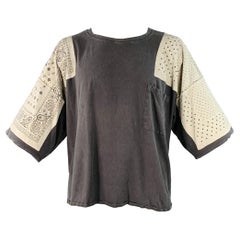 KAPITAL Talla L Gris Crema Estampado Bandana Algodón Un Bolsillo Camiseta oversize