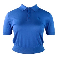 RALPH LAUREN COLLECTION Size L Bleu Mulberry Silk Embroidered Polo Casual Top
