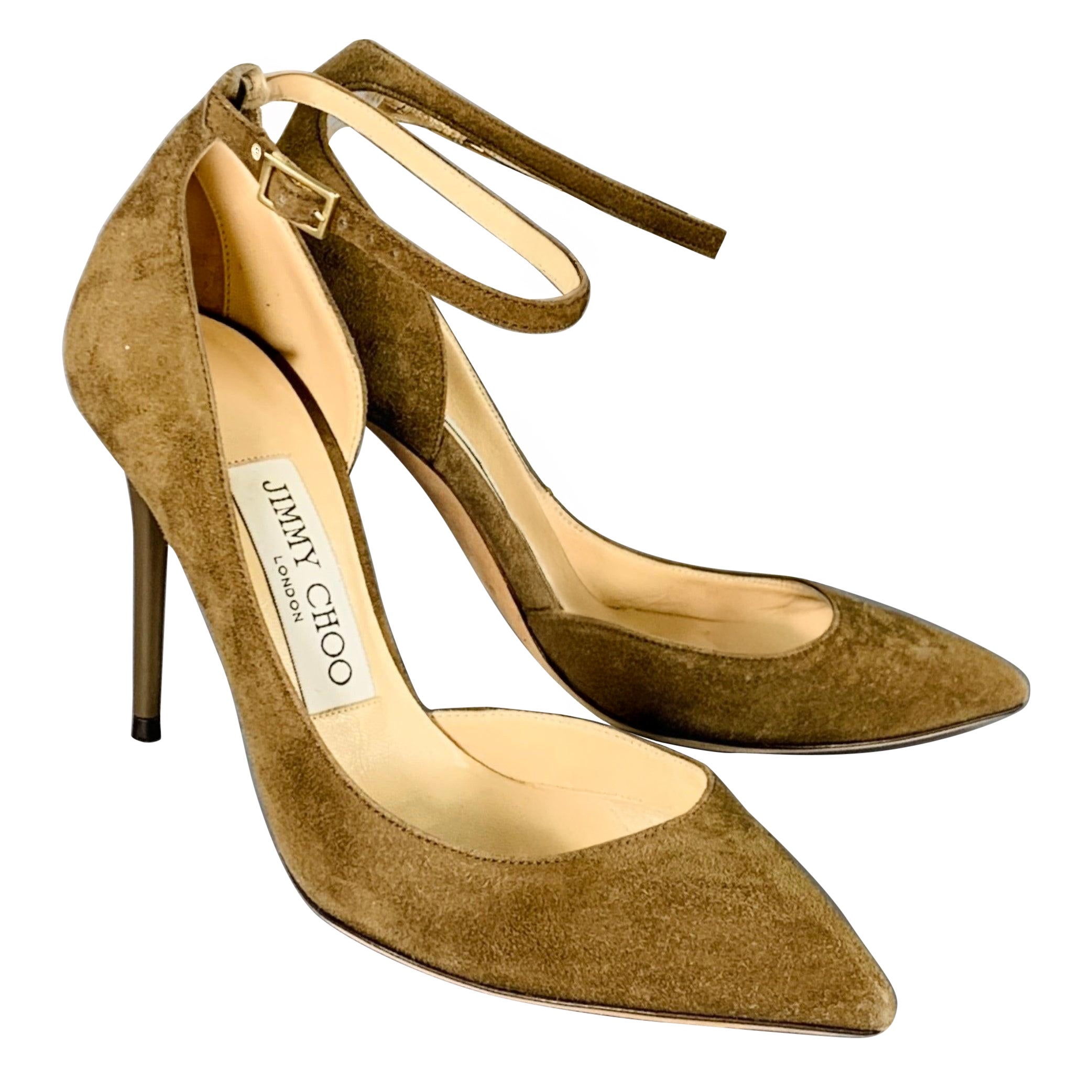 Jimmy Choo Taglia 4.5 Marrone Taupe Cinturino alla Caviglia D'Orsay Pumps in vendita