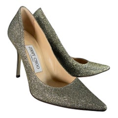 JIMMY CHOO Size 4 Gold Glitter Pointed Toe Stiletto Pumps