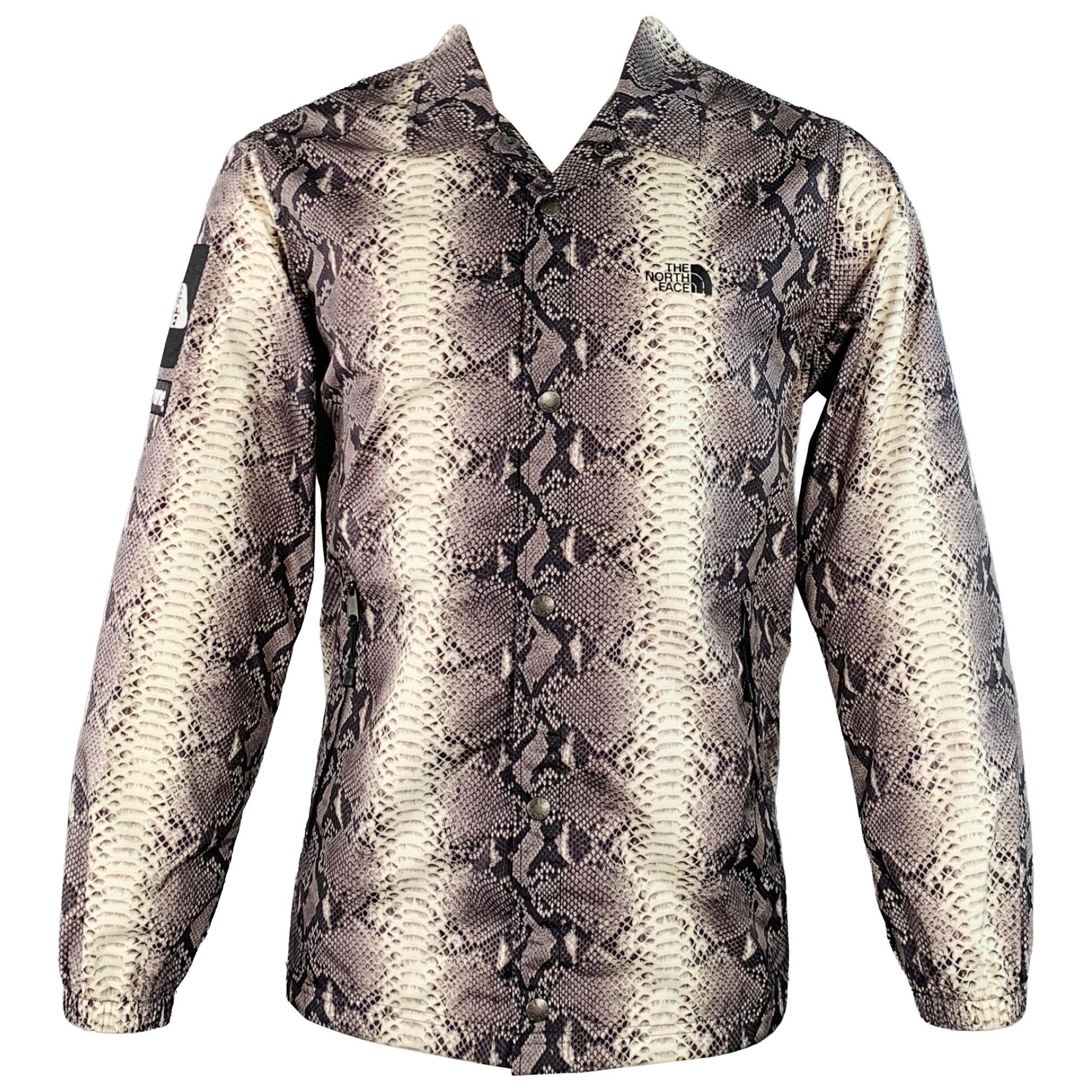 SUPREME x THE NORTH FACE Size M Grey Black White Snake Print Nylon Shirt Jacket For Sale