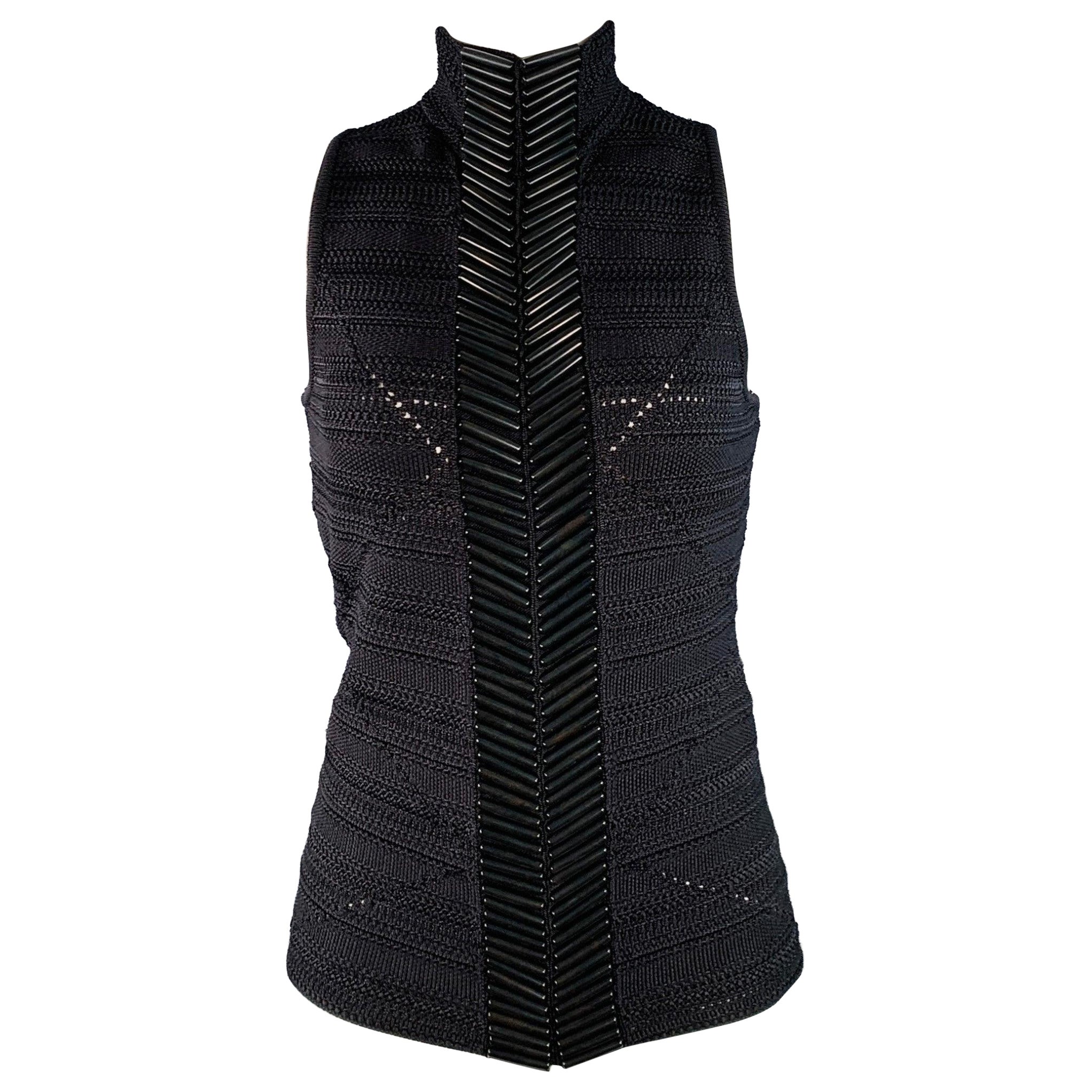 RALPH LAUREN COLLECTION Größe M Schwarzes Seidengemisch Perlenbesetztes ärmelloses Freizeittop im Angebot
