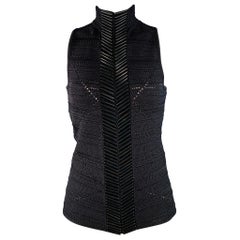 RALPH LAUREN COLLECTION Size M Black Silk Blend Beaded Sleeveless Casual Top (Top décontracté sans manches)