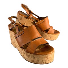 RALPH LAUREN Size 10 Tan Natural Leather Platform Sandals
