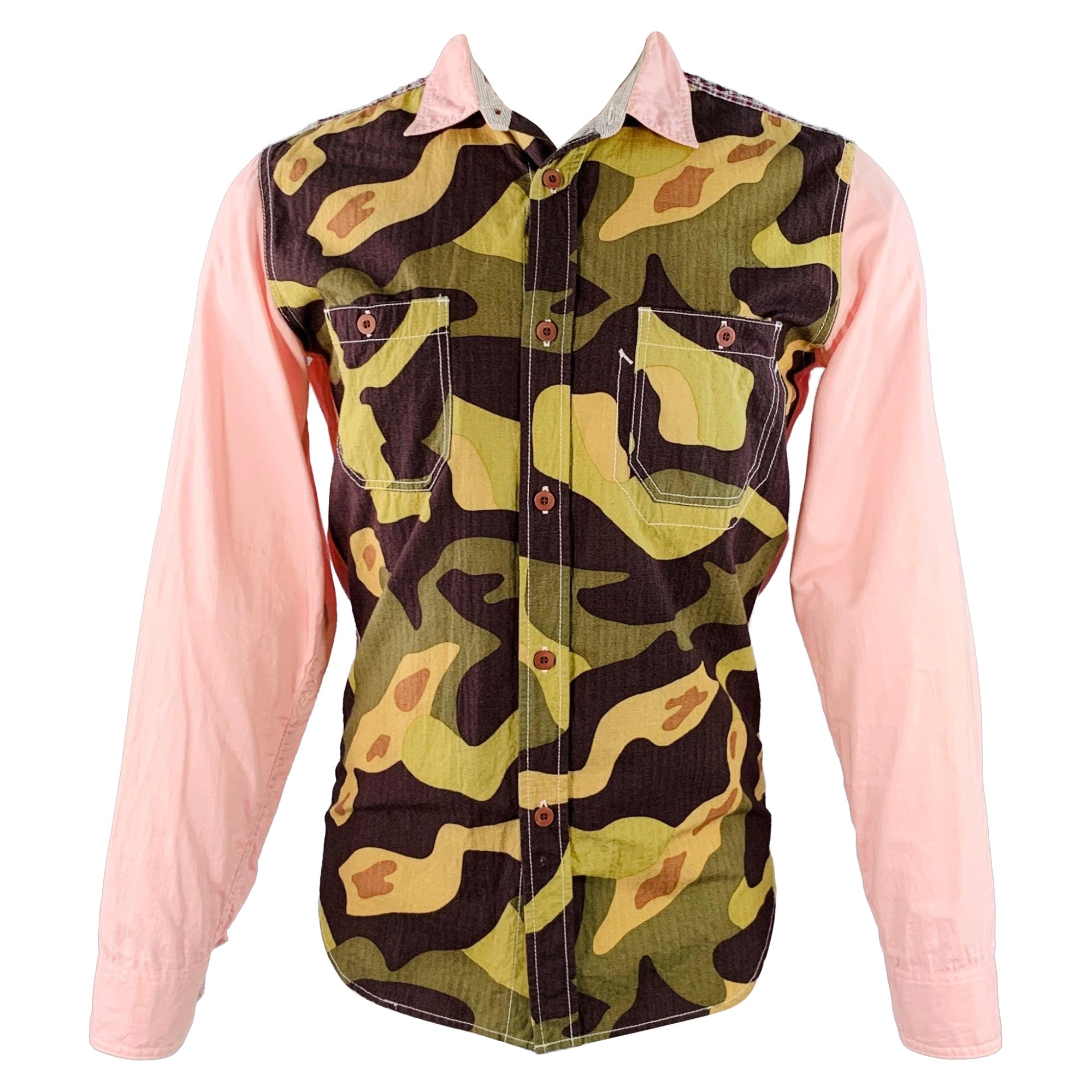 Junya Watanabe Taille S Rose Multi Color Camo Plaid Two Pockets Long Sleeve Shirt en vente