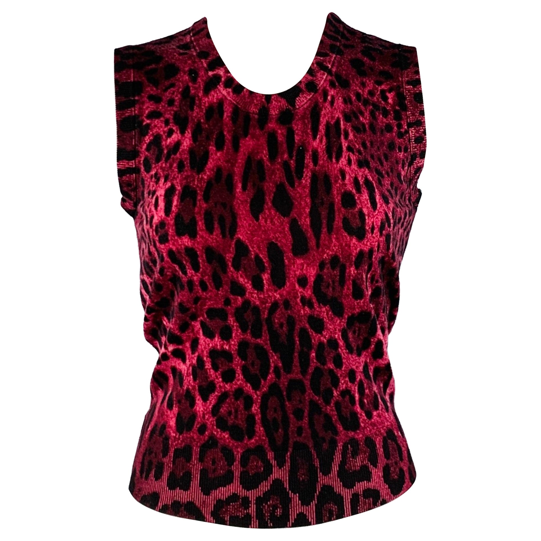 DOLCE & GABBANA Size 6 Black Purple Wool Animal Print Sleeveless Pullover For Sale