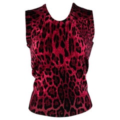 DOLCE & GABBANA Size 6 Black Purple Wool Animal Print Sleeveless Pullover