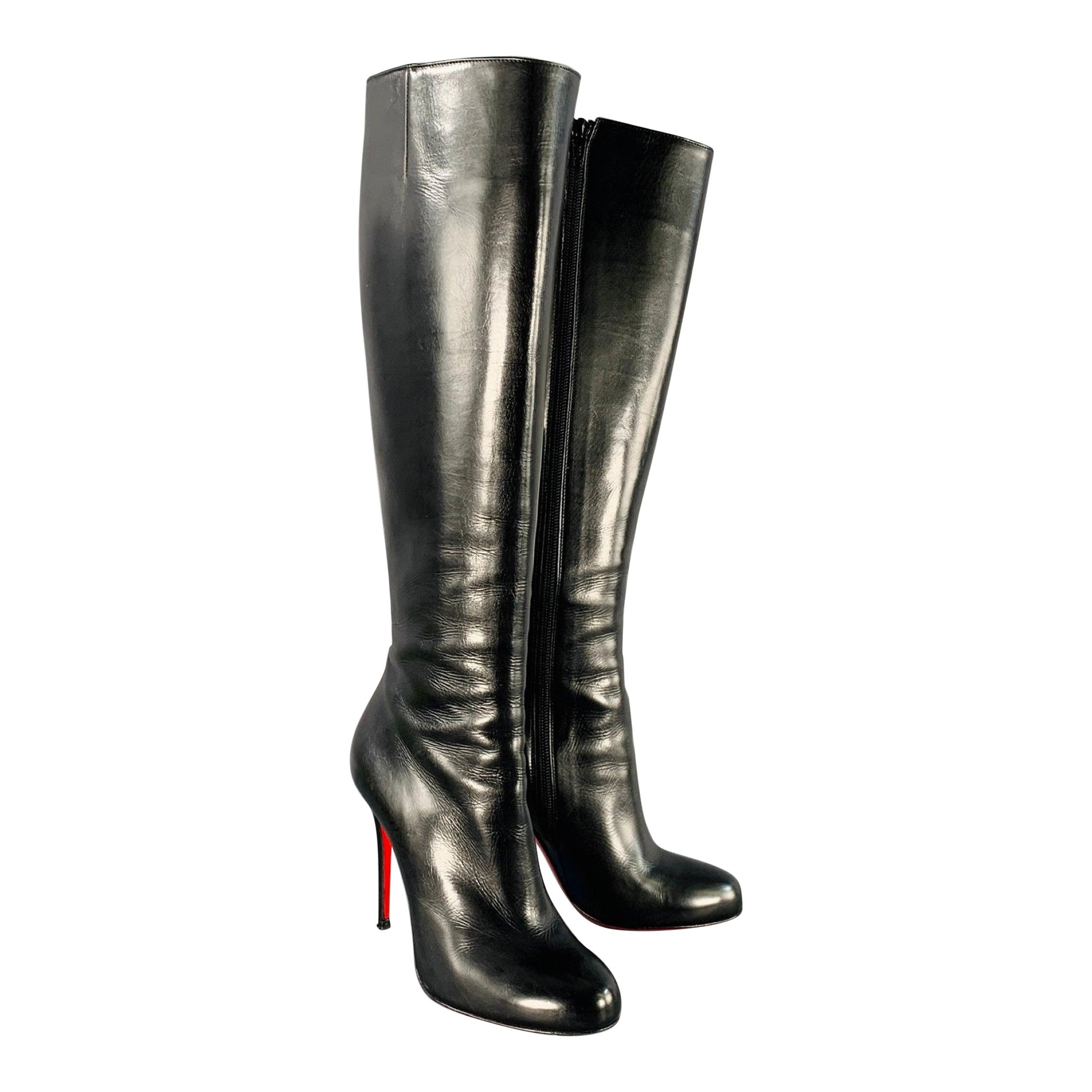 CHRISTIAN LOUBOUTIN Size 5 Black Leather Side Zipper Boots For Sale