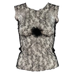 CHANEL Size M Black Lace Camellia Sleeveless Dress Top