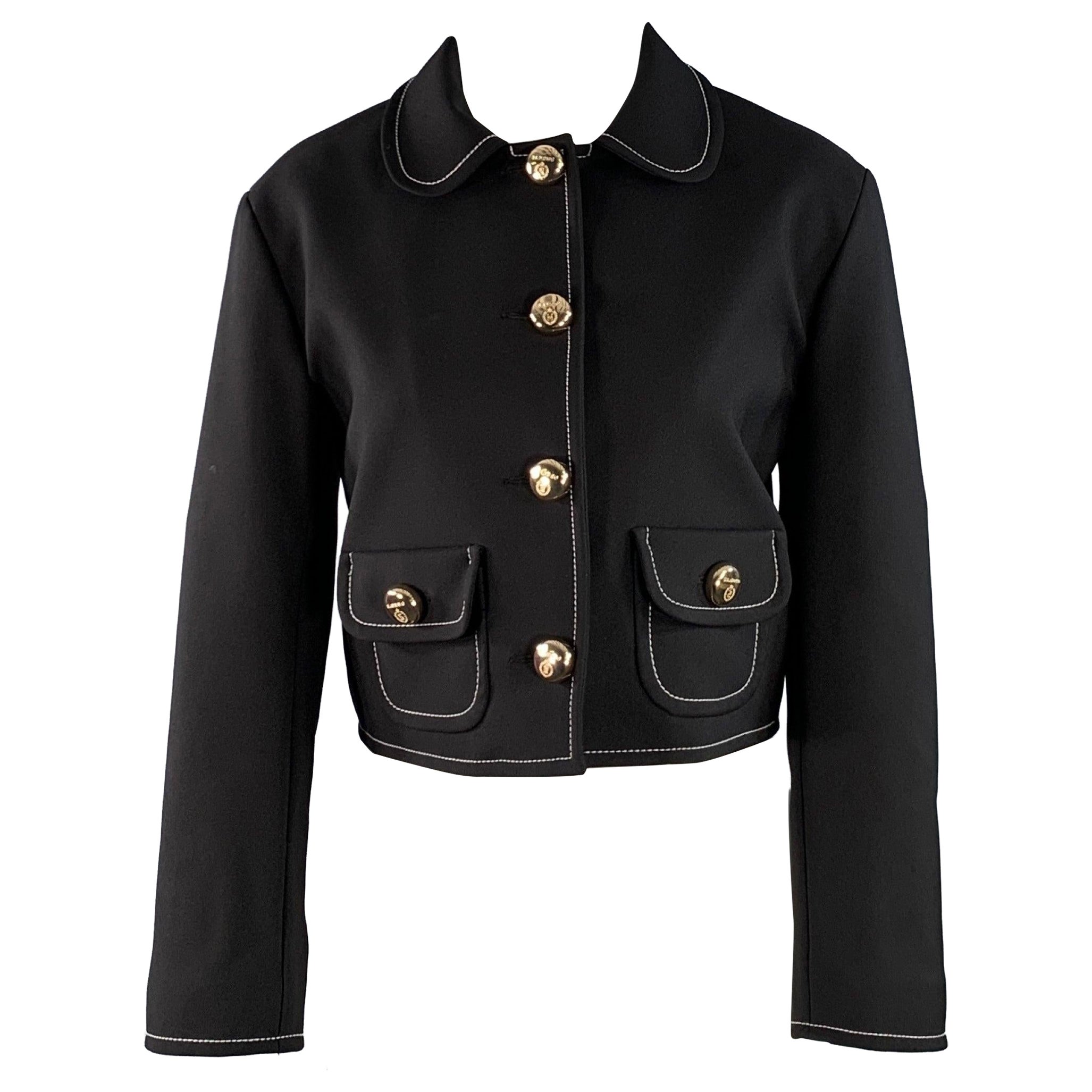 SANDRO Größe 4 Schwarz-Gold Polyestermischung Peter Pan Kragen Cropped Jacket Blazer im Angebot