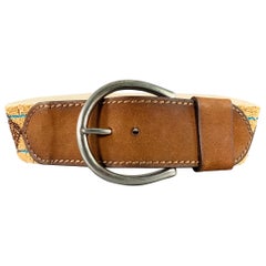 RALPH LAUREN Size M Beige Turquoise Brown Leather Beaded Belt