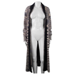 MISSONI Size 6 Grey Black White Cashmere Wool Stripe Open Front Long Cardigan