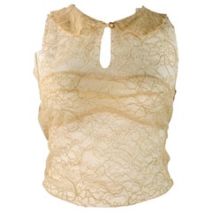 CHANEL Vintage Spring 2005 Size 10 Tan Rayon Blend See Through Lace Sleeveless Dress Top