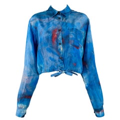 MARNI x FLAMINIA VERONESI Size S Bleu Rouge Soie Aquarelle Robe Top Cropped