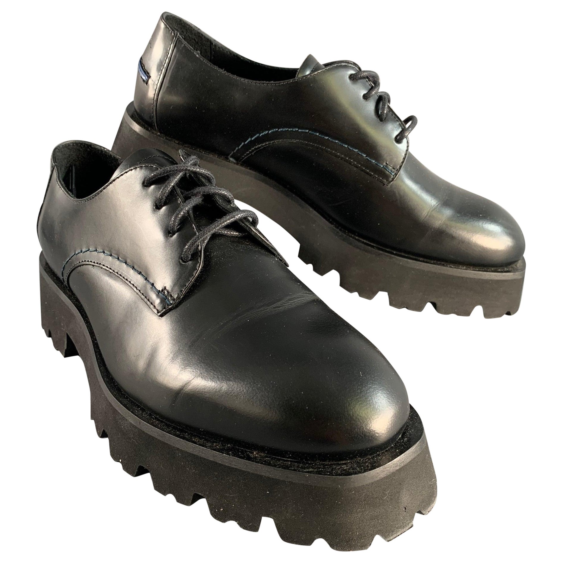 PAUL SMITH Size 8 Black Leather Platform Laces For Sale