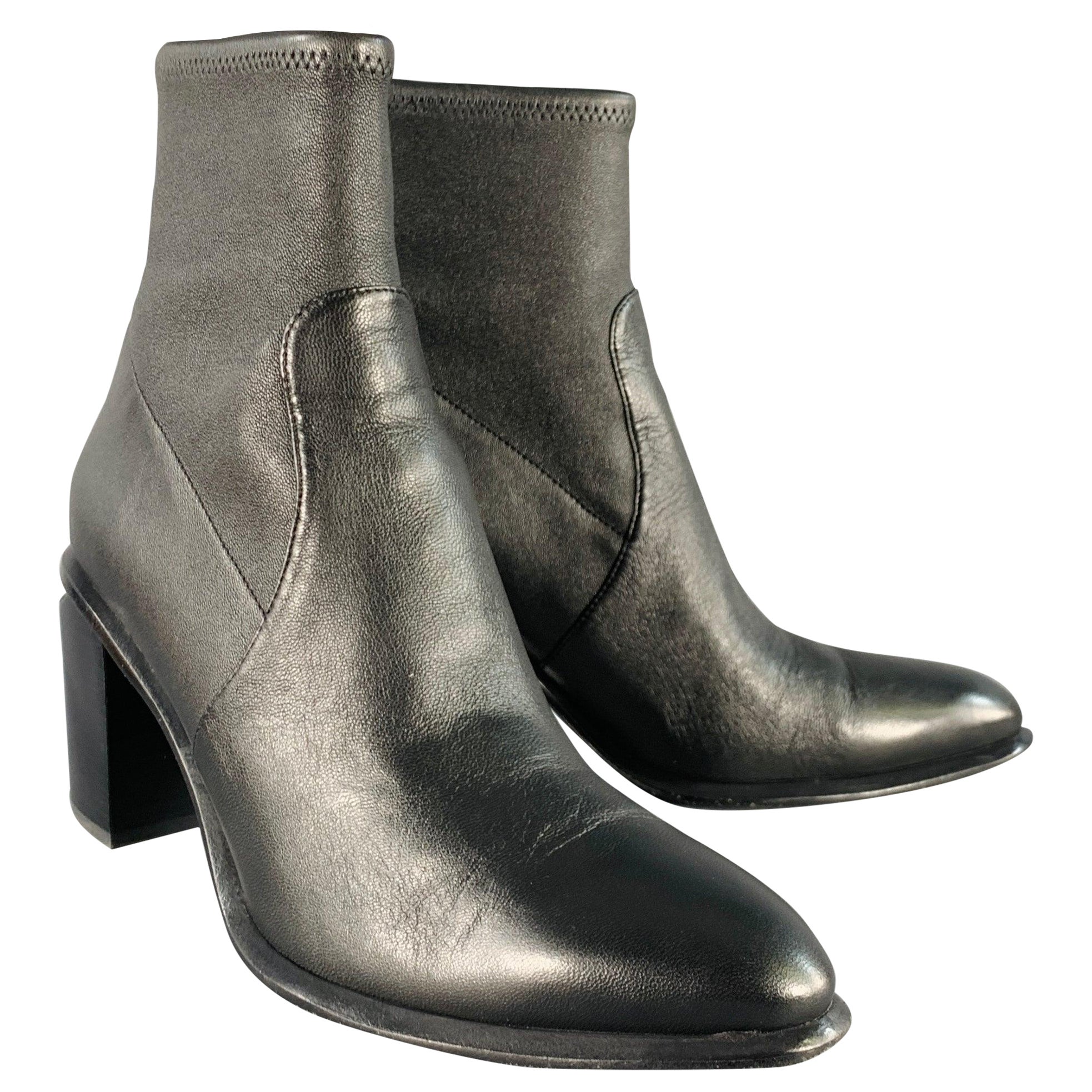 ALEXANDER WANG Size 11 Anna Black Lambskin Leather Stretch Cut Out Chunky Heel Boots For Sale