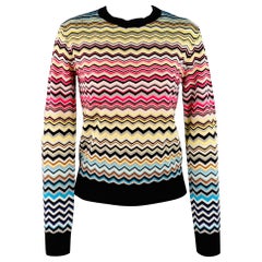 MISSONI Size S Black Multi Color Cotton Blend Zig Zag Crew Neck Pullover