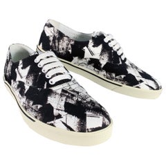 Celine Fall 2019 Size 9 Black White Marbled Canvas Lace-Up Sneakers