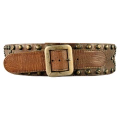 RALPH LAUREN Size M Brown Brass Studded Leather Western Belt