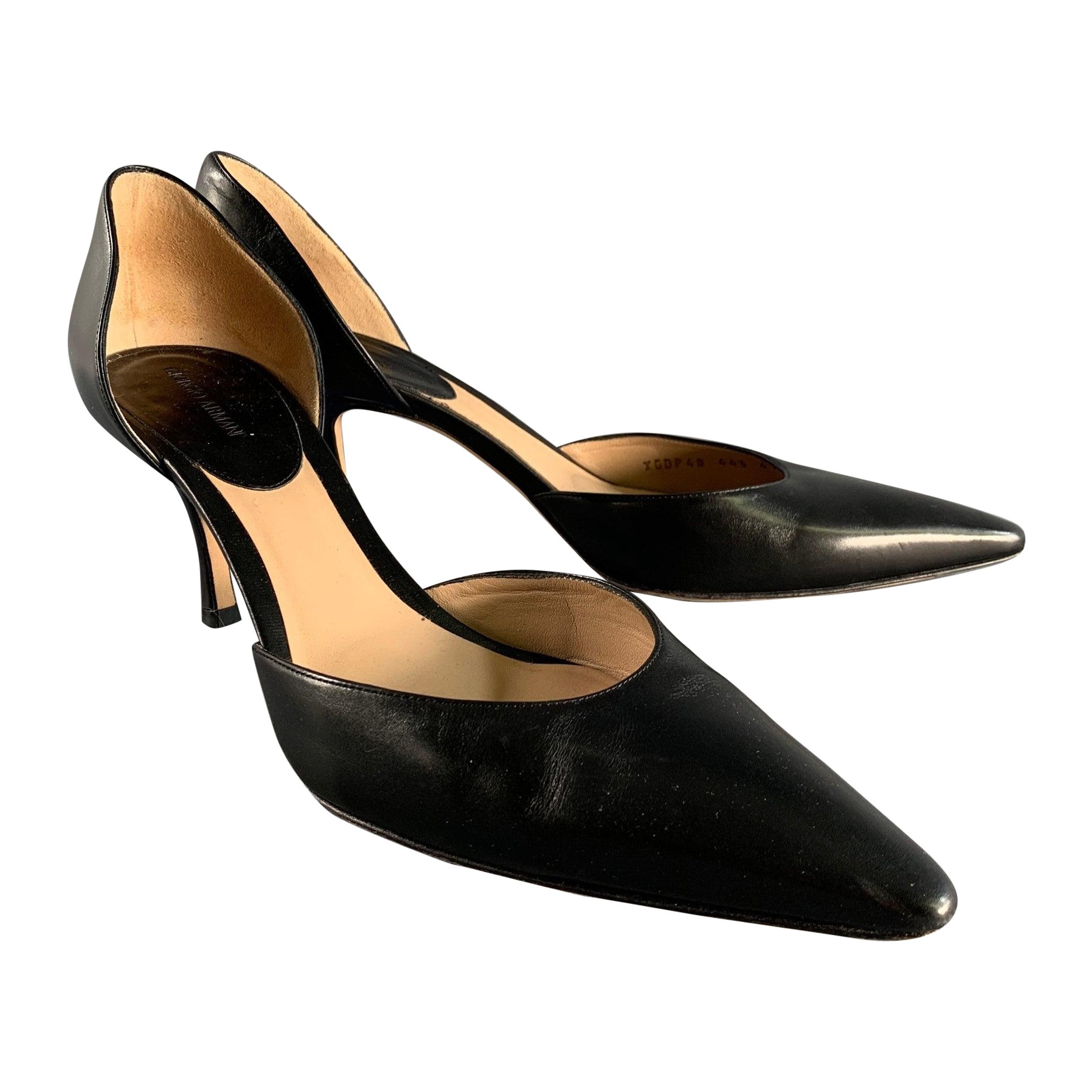 GIORGIO ARMANI Size 11.5 Black Leather D'Orsay Pumps For Sale