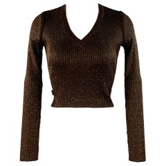 MOSCHINO JEANS Size 6 Brown Gold Acetate Blend Rib Knit V-Neck Pullover