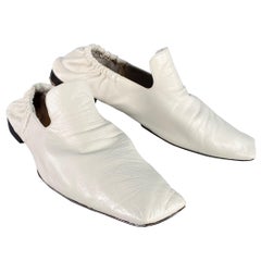 BOTTEGA VENETA Size 12 Crunch Lux Cream Leather Square Toe Flats