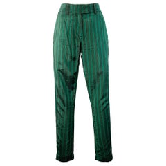 ANN DEMEULEMEESTER Größe 6 Grün Schwarz Cupro Stripe Flat Front Dress Pants