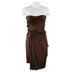 DONNA KARAN Taglia M Abito marrone in misto viscosa con increspature e senza spalline a cuore