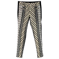 HAIDER ACKERMANN Talla 28 Negro Blanco Oro Jacquard Mezcla de Poliéster Pantalones de vestir ajustados