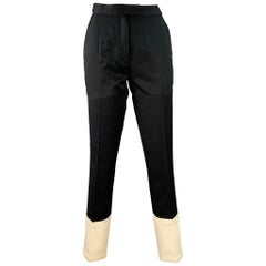 HELMUT LANG Taille 4 Black White Side Tabs Satin Cuffs Dress Pants