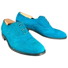 PAUL SMITH Taille 9 Aqua Perforated Suede Leather Cap Toe Lace-Up Shoes