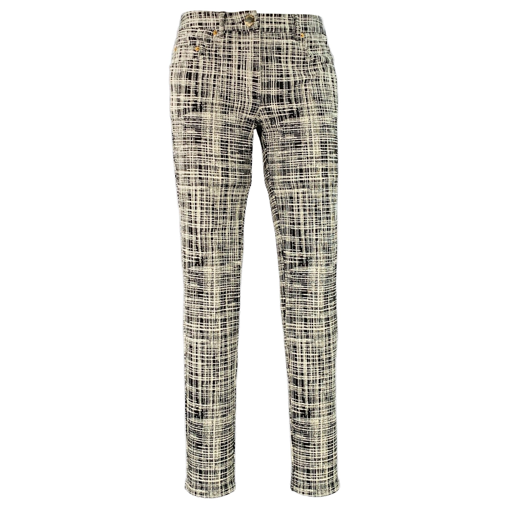MOSCHINO Talla 6 Negro Blanco Rayón Crosshatch Cinco Bolsillos Skinny Jeans en venta
