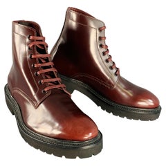 PAUL SMITH Taille 8 Burgundy Leather Tread Sole Lace-Up Ankle Boots