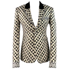 HAIDER ACKERMANN Size 34 Black White Gold Textured Geometric Tuxedo Sport Coat
