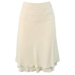 CHANEL Vintage 2003 Taille 8 Crème Mélange d'acétate Jupe Tulipe à volants sous le genou