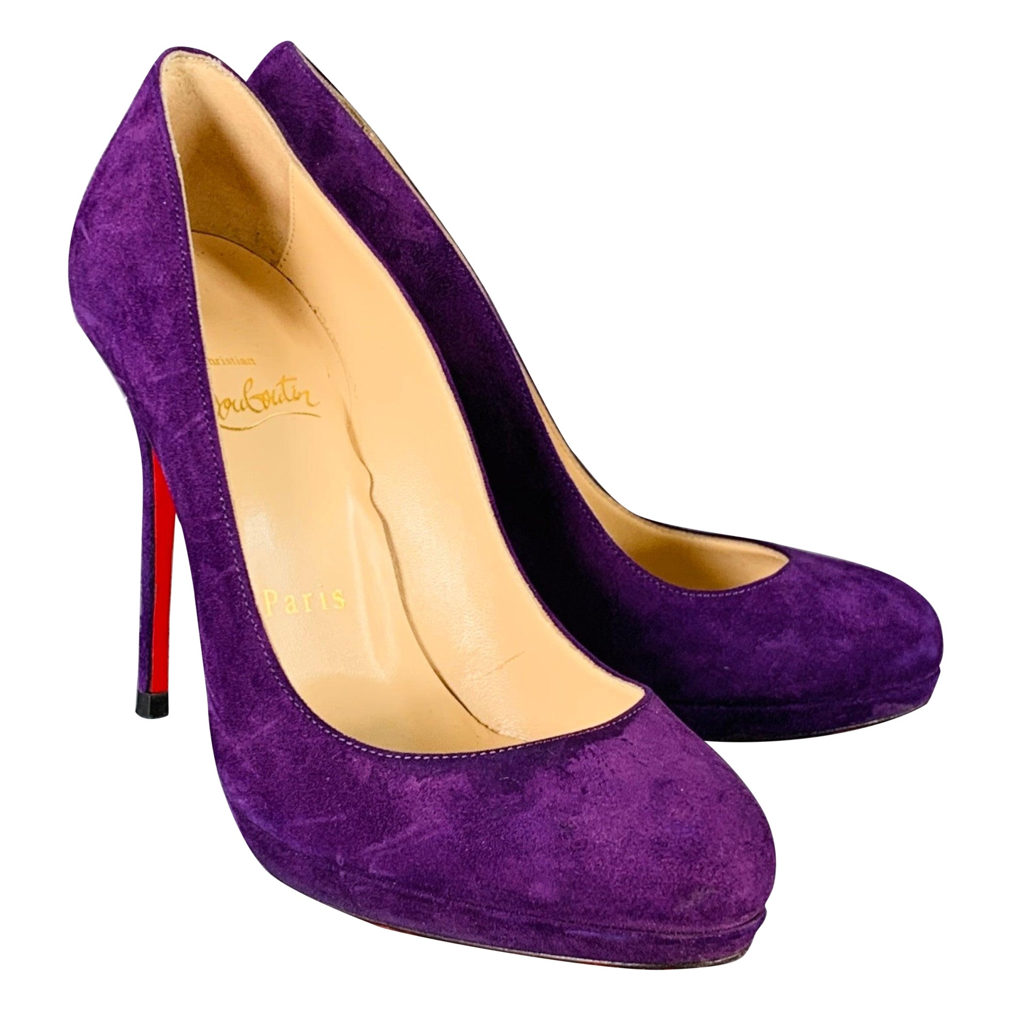 CHRISTIAN LOUBOUTIN Size 4.5 Purple Suede Platform Pumps For Sale
