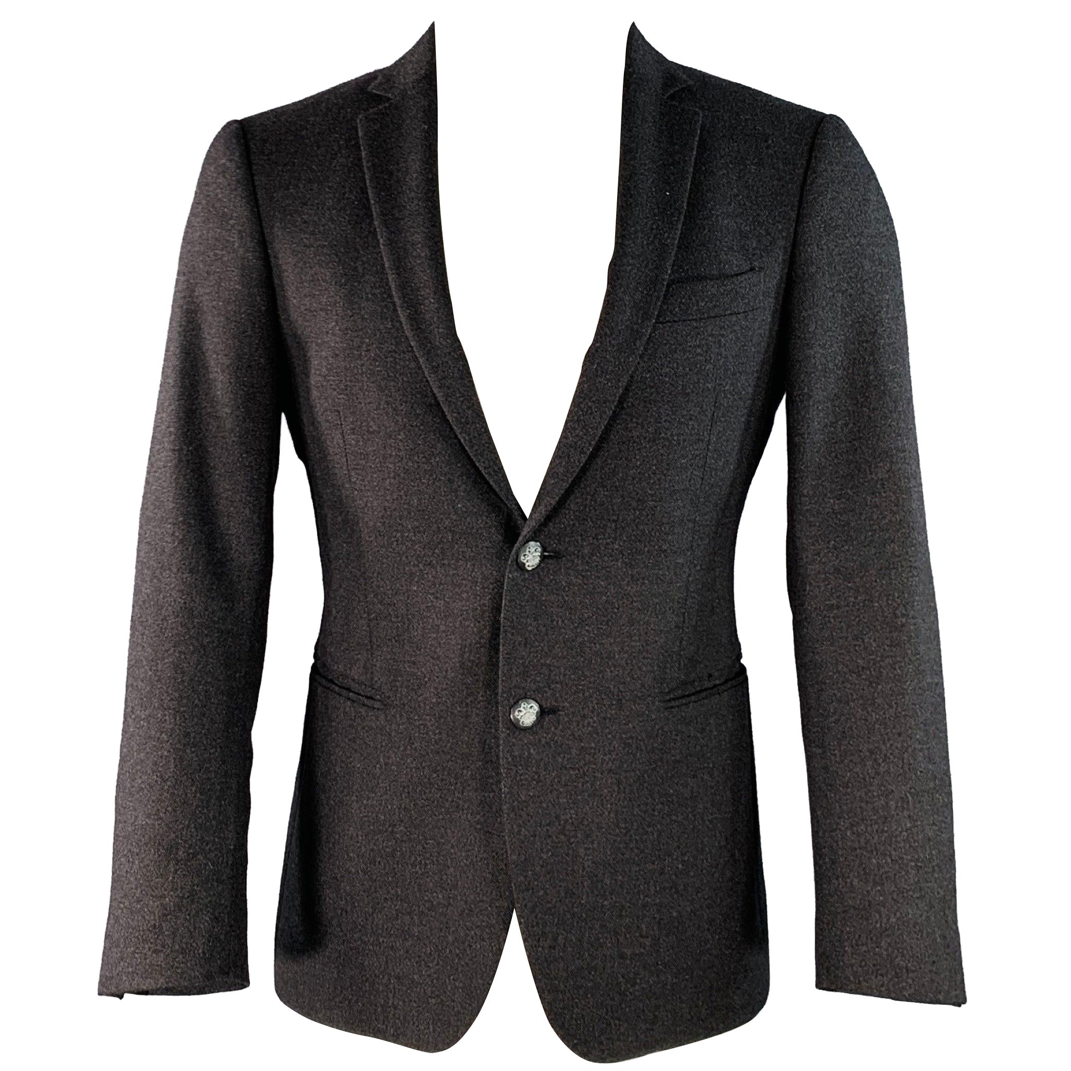 JOHN VARVATOS Chaquetón corto gris de lana virgen de un solo pecho, talla 36 en venta