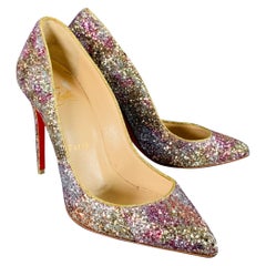 CHRISTIAN LOUBOUTIN Size 4.5 Silver Pink Glitter Stiletto Pumps