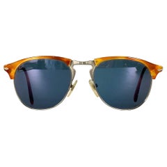 Persol Taille S Lunettes de soleil semi-inclinées Silver Tortoise Shell Metal