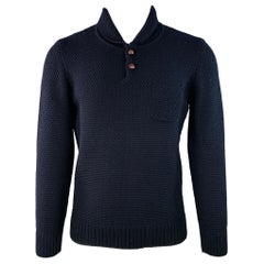 A.P.C. Size S Navy Waffle Knit Wool Shawl Collar Sweater