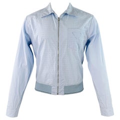 PRADA Size M Blue Silver Studded Cotton Zip Up Long Sleeve Shirt