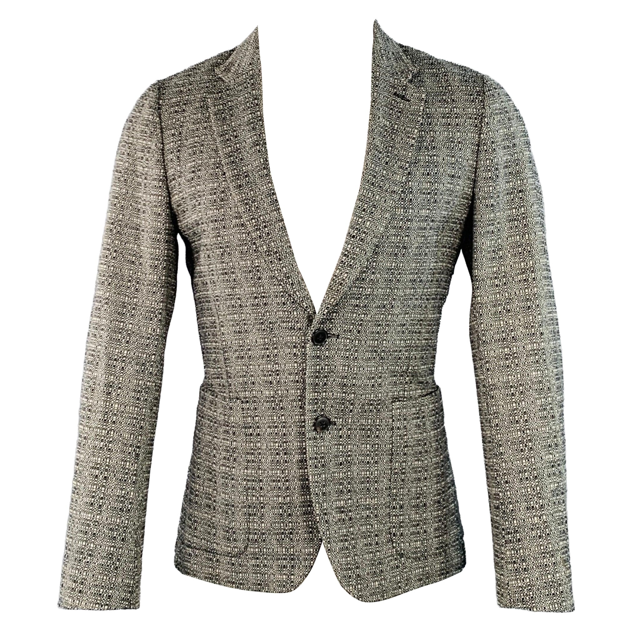 PAUL SMITH Taille 36 Manteau de sport à revers échancré en laine tissée noir et blanc en vente