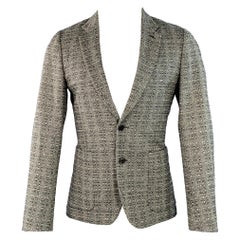 PAUL SMITH Taille 36 Manteau de sport à revers échancré en laine tissée noir et blanc