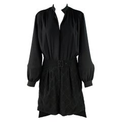 KENZO Talla 4 Vestido camisero negro de poliéster de manga larga hasta la rodilla y cuello en V